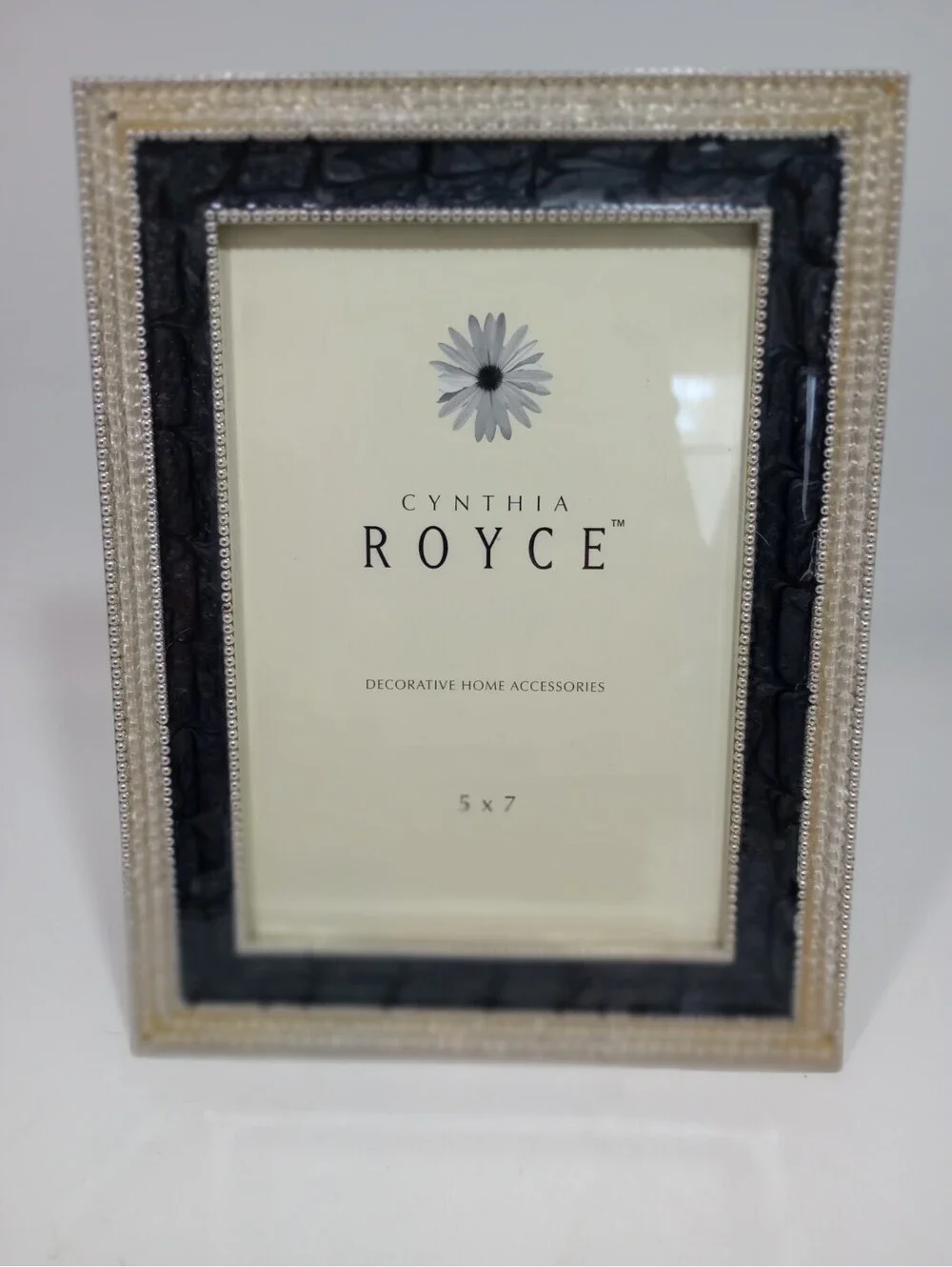 Cynthia Royce Enamel & Beaded 5 X 7 Picture Frame Dark Gray Art Deco